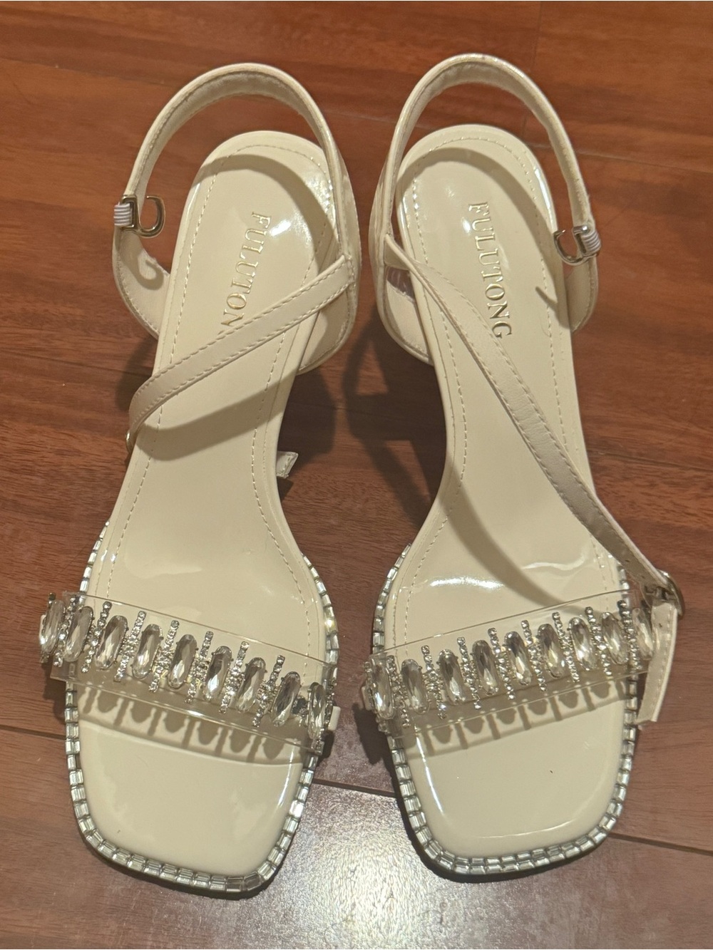 Women's Cream Crystal Strap Heels